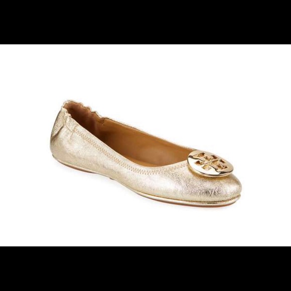 Tory Burch Minnie Travel Ballet Flats Spark Gold - Picture 2 of 9